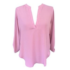 Light Pink V Neck Rolled Button Sleeve Blouse size small
